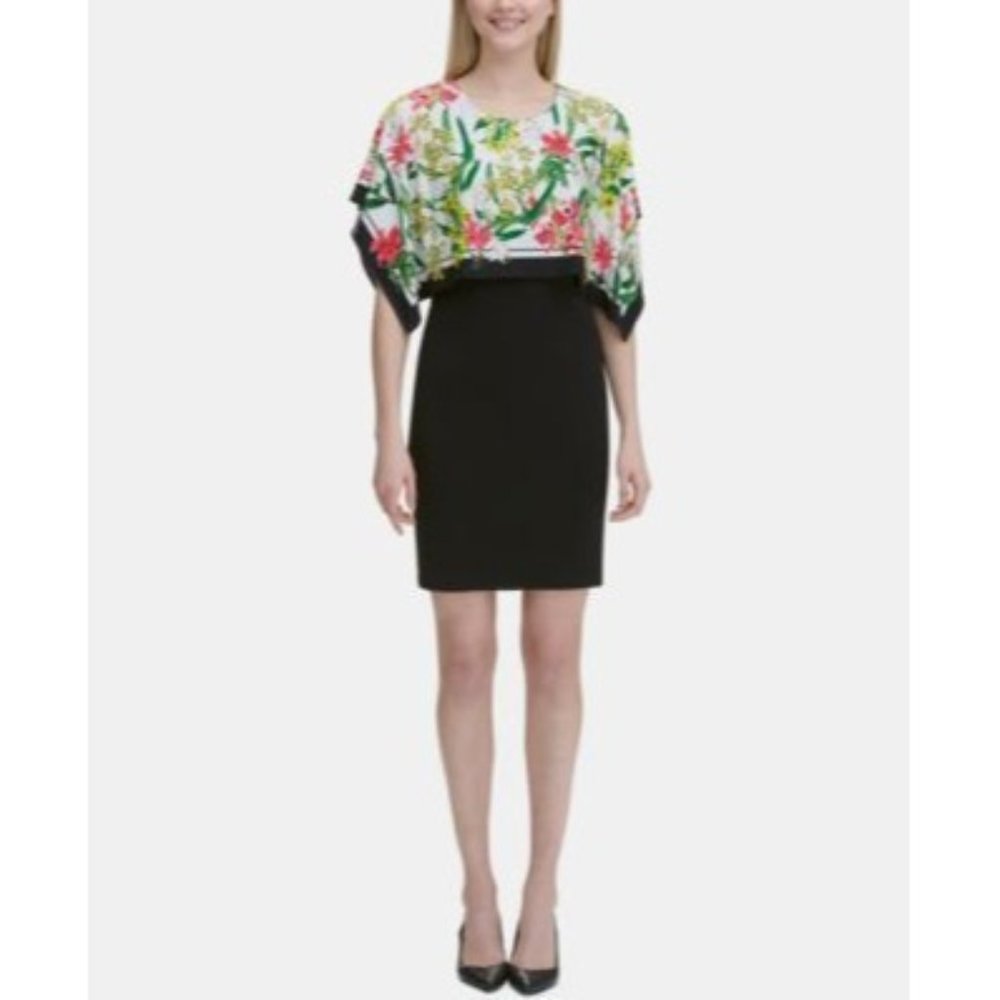 NWT Calvin Klein Women's Floral Print Overlay Wear to Work Dress XL